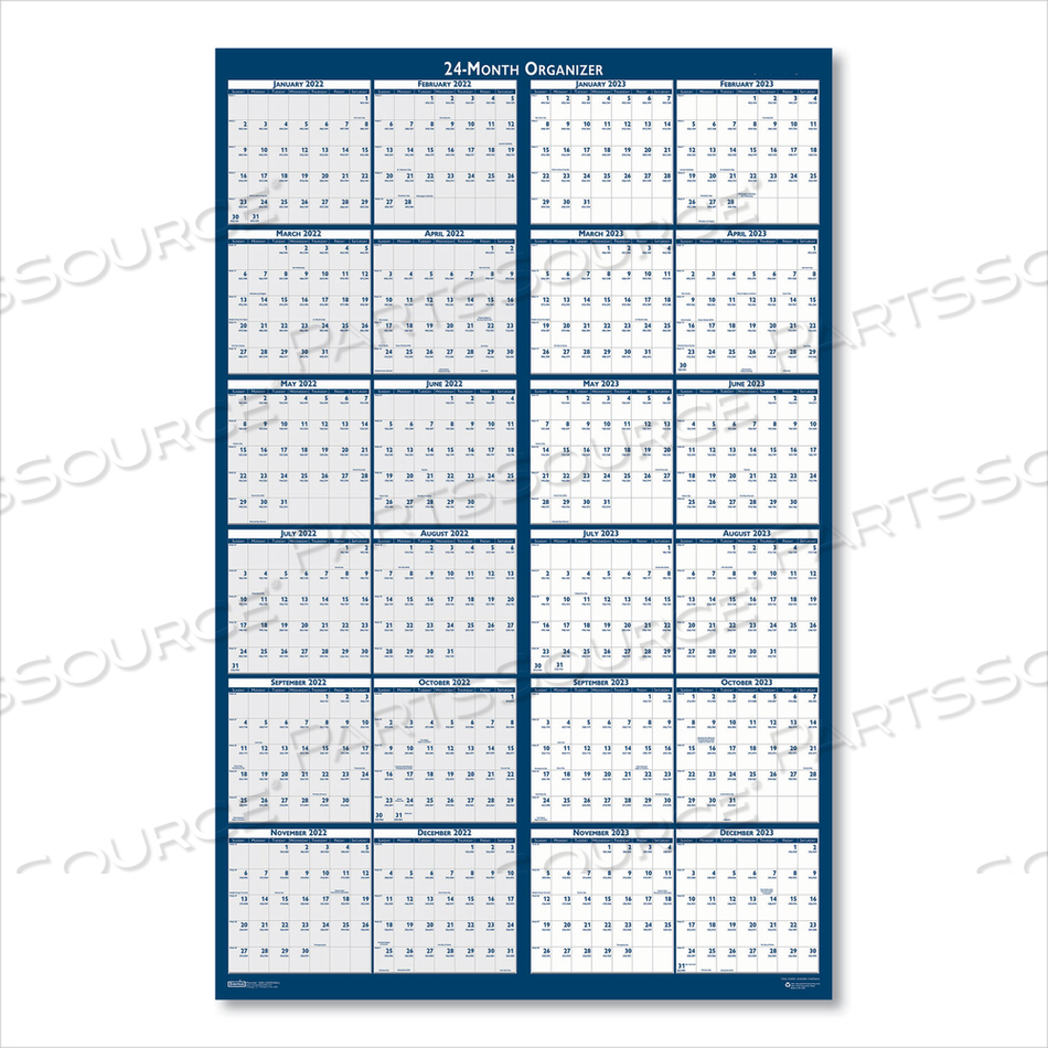 REVERSIBLE/ERASABLE 2 YEAR WALL CALENDAR, 24 X 37, LIGHT BLUE/BLUE/WHITE SHEETS, 24-MONTH (JAN TO DEC): 2023 TO 2024 by House Of Doolittle