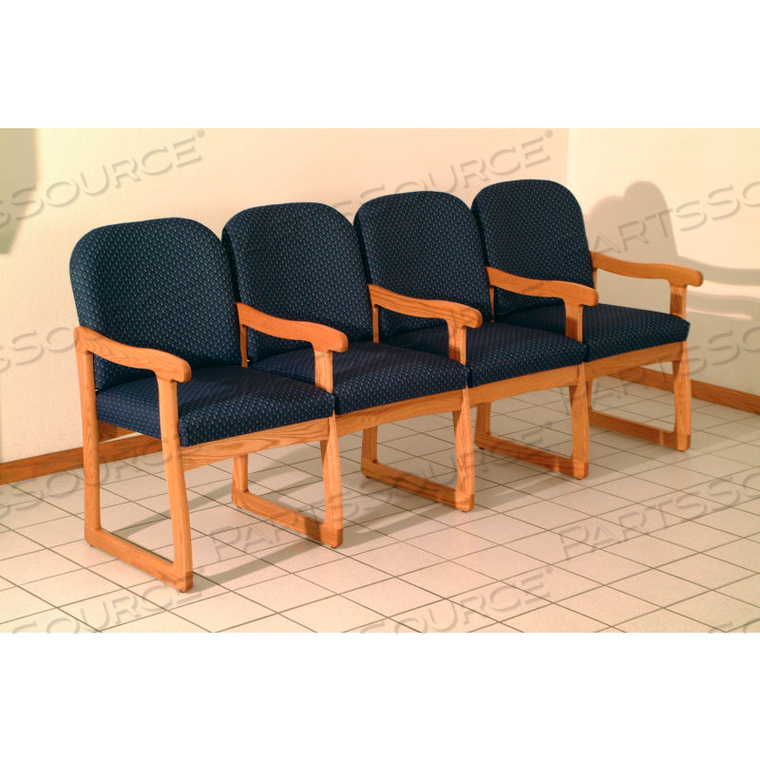 QUADRUPLE SLED BASE CHAIR W/ ARMS - MAHOGANY/BLUE VINYL 