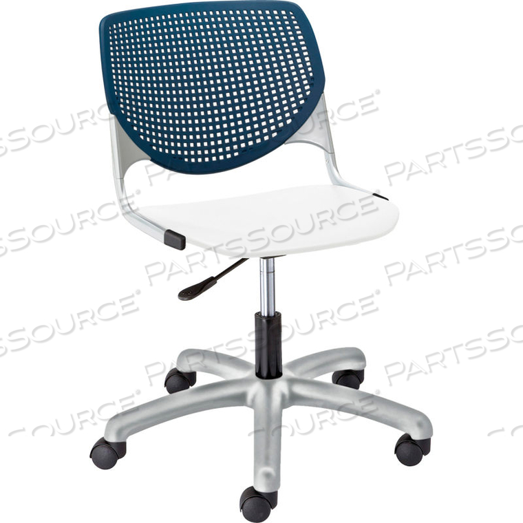 POLY TASK CHAIR WITH CASTERS AND PERFORATED BACK - NAVY/WHITE 