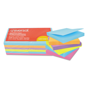 SELF-STICK NOTE PADS, 3" X 3", ASSORTED BRIGHT COLORS, 100 SHEETS/PAD, 12 PADS/PACK by Universal