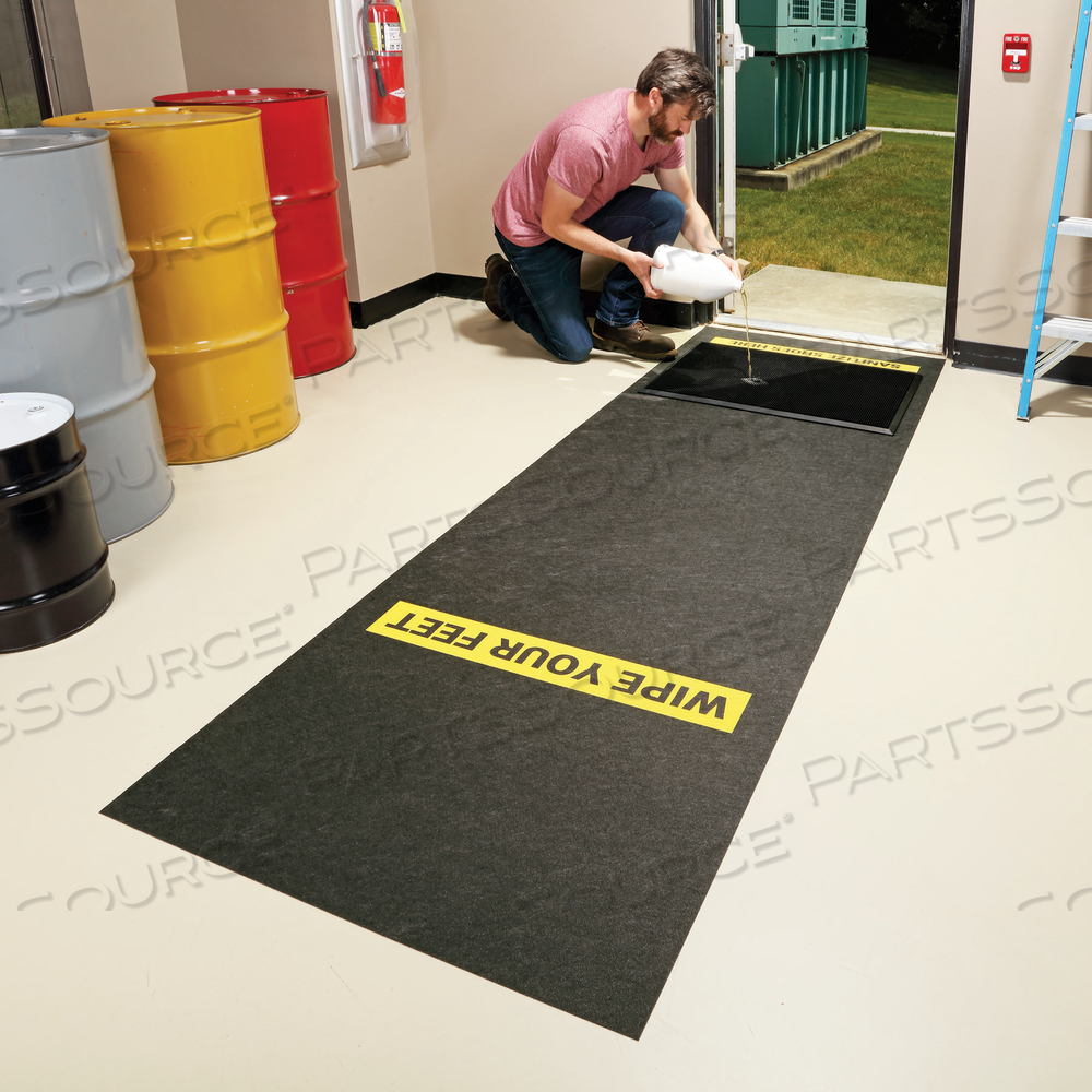 SHOE DISINFECTANT MAT WITH ADHESIVE-BACKED PRINTED MESSAGE RUNNER by New Pig Corporation SHOE DISINFECTANT MAT WITH ADHESIVE-BACKED PRINTED MESSAGE RUNNER by New Pig Corporation