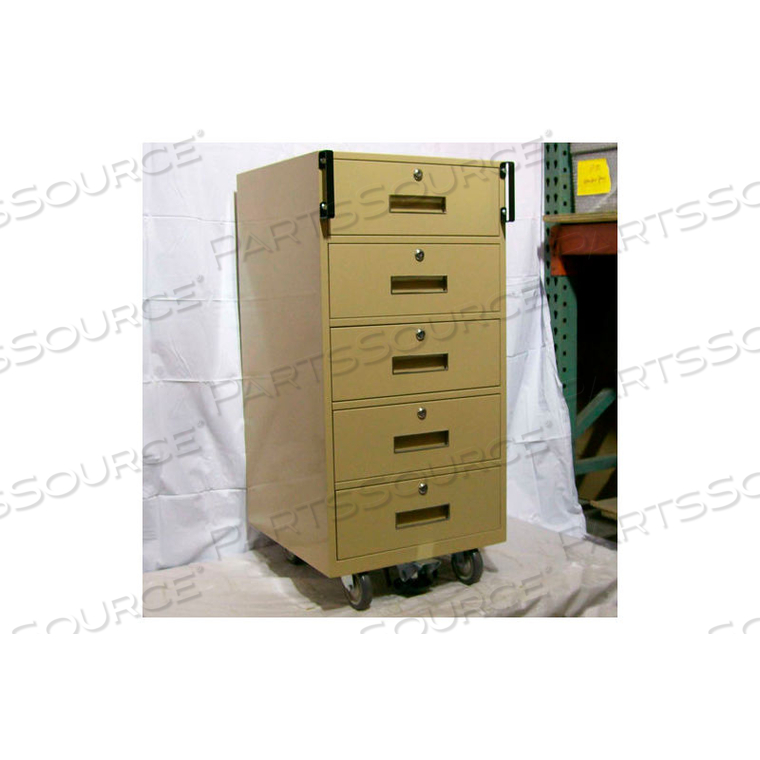 BUS TELLER PEDESTAL CABINET - 5 DRAWERS 18"W X 19"D X 38-1/2"H CHAMPAGNE 