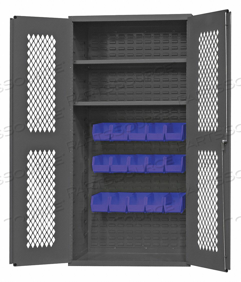 EXPANDED METAL DOOR BIN CABINET - 15 BLUE BINS 36"W X 24"D X 72"H by Durham Manufacturing Company EXPANDED METAL DOOR BIN CABINET - 15 BLUE BINS 36"W X 24"D X 72"H by Durham Manufacturing Company