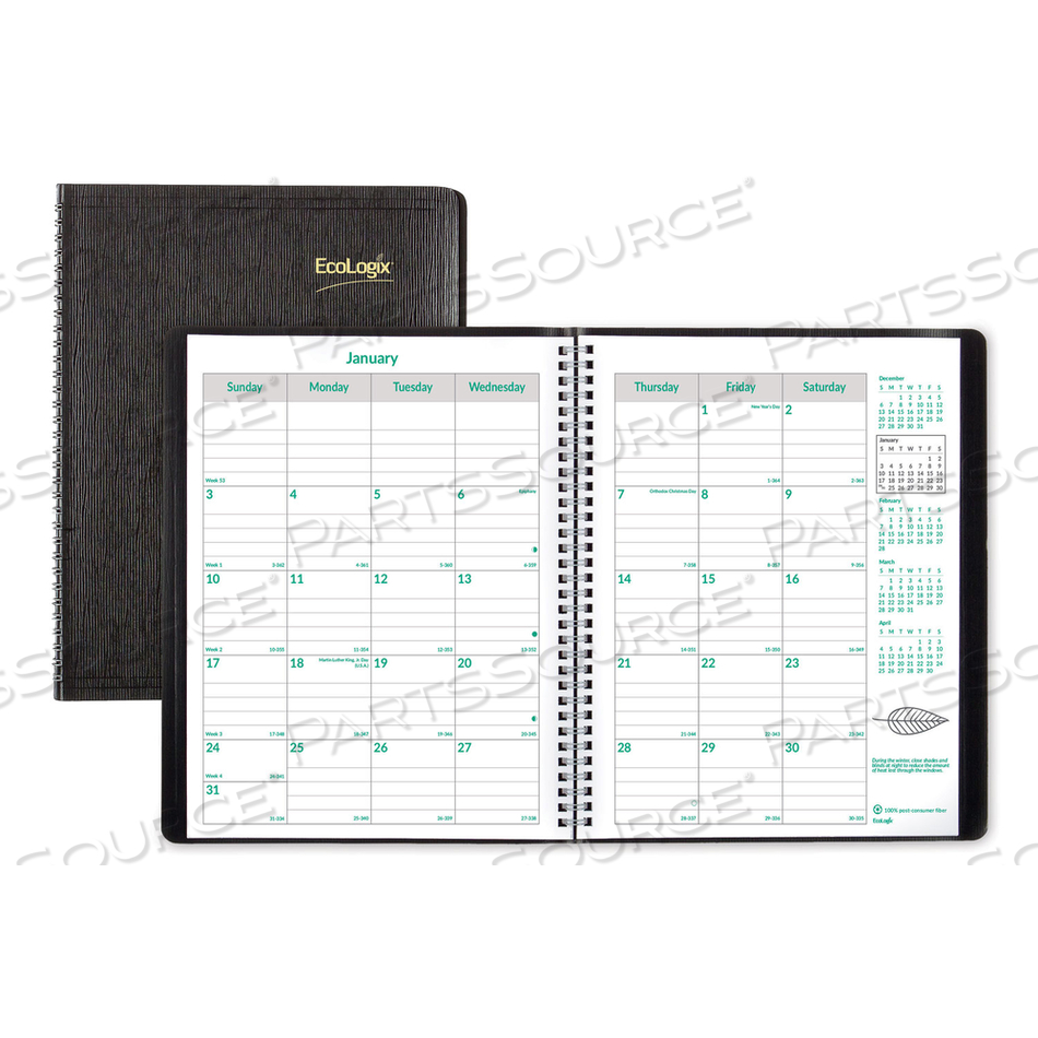 ECOLOGIX RECYCLED MONTHLY PLANNER, ECOLOGIX ARTWORK, 11 X 8.5, BLACK COVER, 14-MONTH (DEC TO JAN): 2022 TO 2024 by Brownline