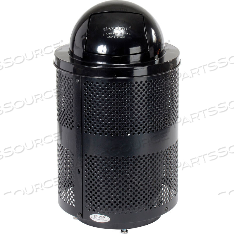 DELUXE THERMOPLASTIC 32 GALLON PERFORATED RECEPTACLE W/DOME & BASE - BLACK by Approved Vendor