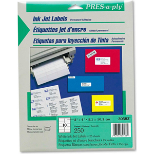 PRES-A-PLY INKJET ADDRESS LABELS, 2 X 4, WHITE, 250/PACK by Avery