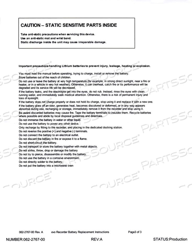 BATTERY KIT, REPLACEMENT, 1460MAH 5.2WH NOMINAL CAPACITY, 3.7V VOLTAGE, FOR USE WITH: FOR AN EVO MONITOR by Spacelabs Healthcare