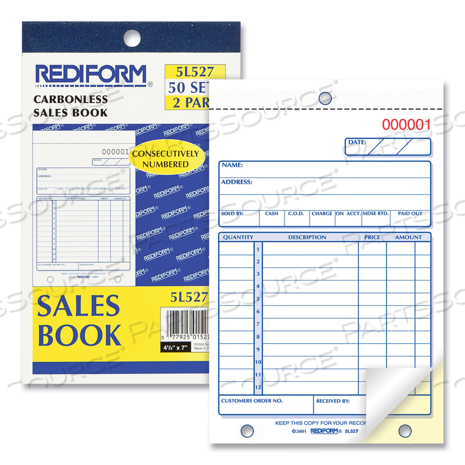 SALES BOOK, 2-PART, CARBONLESS, 4-1/4" X 6-3/8", 50 SETS/BOOK by Rediform SALES BOOK, 2-PART, CARBONLESS, 4-1/4" X 6-3/8", 50 SETS/BOOK by Rediform