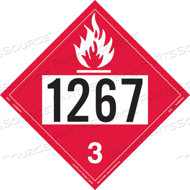 FLAMMABLE LIQUID PLACARD, UN 1267, RIGID VINYL, 25/PACK 