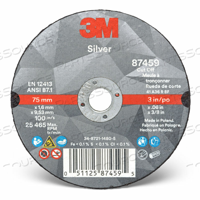 SILVER CUT-OFF WHEEL, 3" X 0.06" X 3/8" T1, CERAMIC GRAIN, 36 GRIT by 3M Consumer