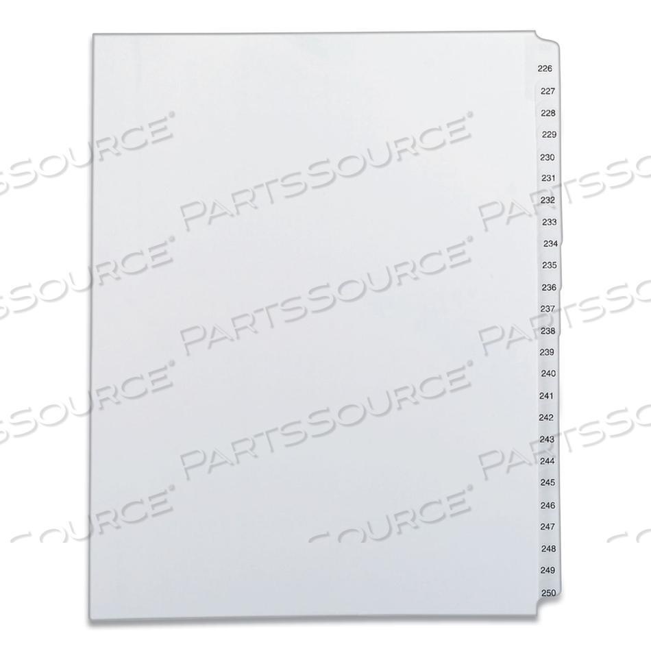 PREPRINTED LEGAL EXHIBIT SIDE TAB INDEX DIVIDERS, ALLSTATE STYLE, 25-TAB, 226 TO 250, 11 X 8.5, WHITE, 1 SET 