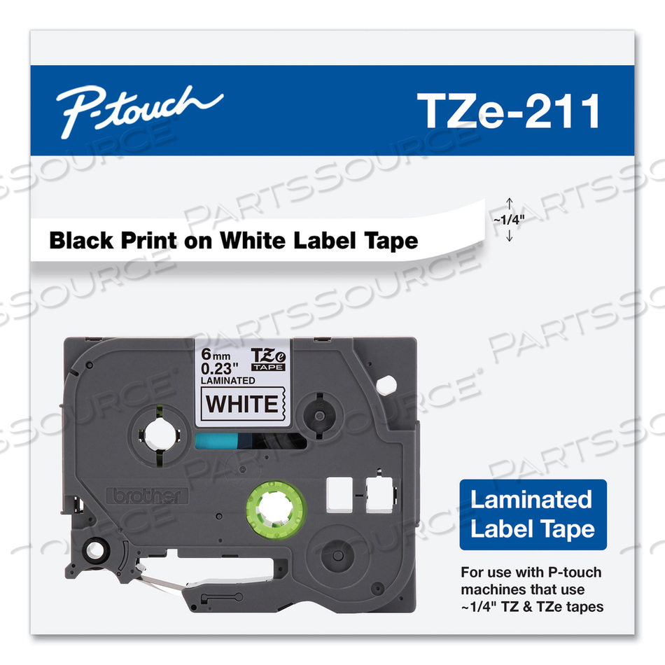TZE STANDARD ADHESIVE LAMINATED LABELING TAPE, 0.23" X 26.2 FT, BLACK ON WHITE by Brother