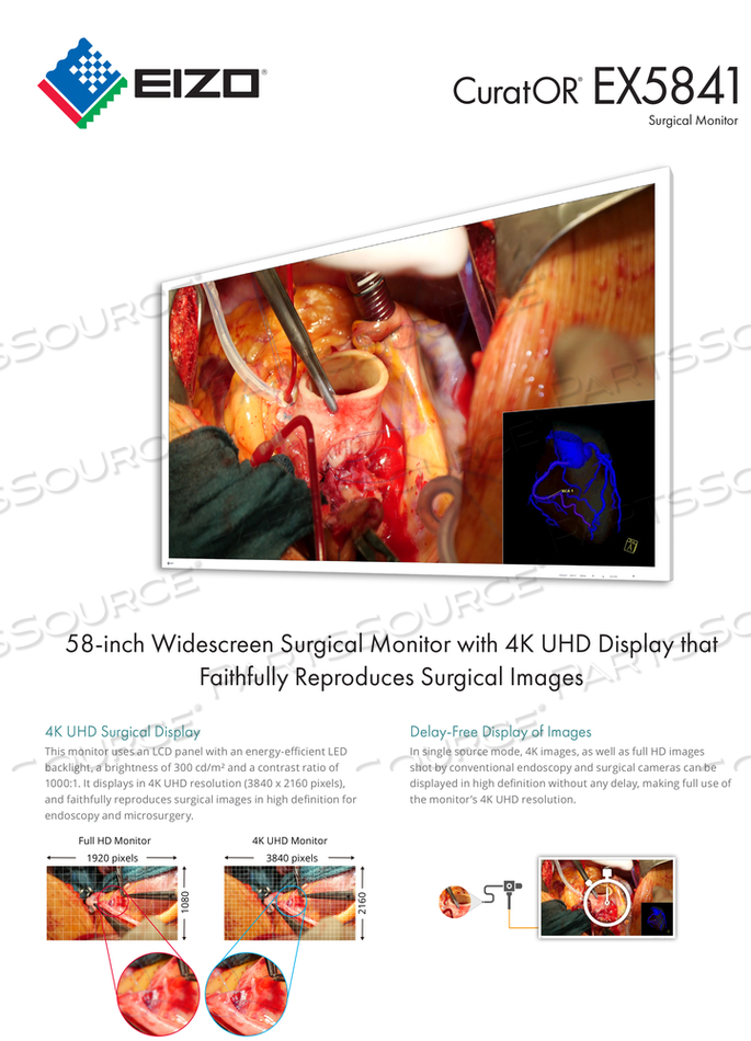 58" 4K UHD MEDICAL GRADE TFT LED MONITOR (3840X2160) 5000:1 CONTRAST RATIO, 500 CD/M2 BRIGHTNESS ,INPUTS DISPLAYPORT 1.2, X1 HDMI 2.0 X1 , DVI-D SINGLE LINK X1 , BNC (12G-SDI)X1 OUTPUT-BNC (12G-SDI)X1 by Eizo Inc. 58" 4K UHD MEDICAL GRADE TFT LED MONITOR (3840X2160) 5000:1 CONTRAST RATIO, 500 CD/M2 BRIGHTNESS ,INPUTS DISPLAYPORT 1.2, X1 HDMI 2.0 X1 , DVI-D SINGLE LINK X1 , BNC (12G-SDI)X1 OUTPUT-BNC (12G-SDI)X1 by Eizo Inc.