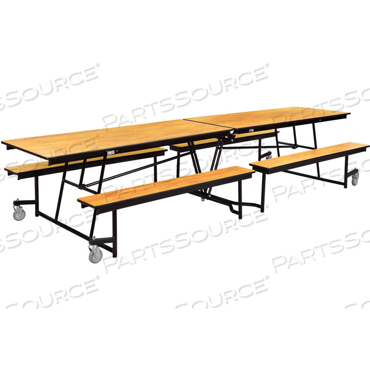 12' MOBILE CAFETERIA TABLE WITH BENCHES - MDF - OAK TOP/BLACK FRAME by National Public Seating 12' MOBILE CAFETERIA TABLE WITH BENCHES - MDF - OAK TOP/BLACK FRAME by National Public Seating