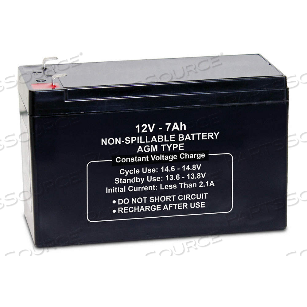 SEALED LEAD ACID BATTERY, 12V DC, 7 AH CAPACITY, 3.7 IN HT, 5.94 IN WD, 2.56 IN DP SEALED LEAD ACID BATTERY, 12V DC, 7 AH CAPACITY, 3.7 IN HT, 5.94 IN WD, 2.56 IN DP
