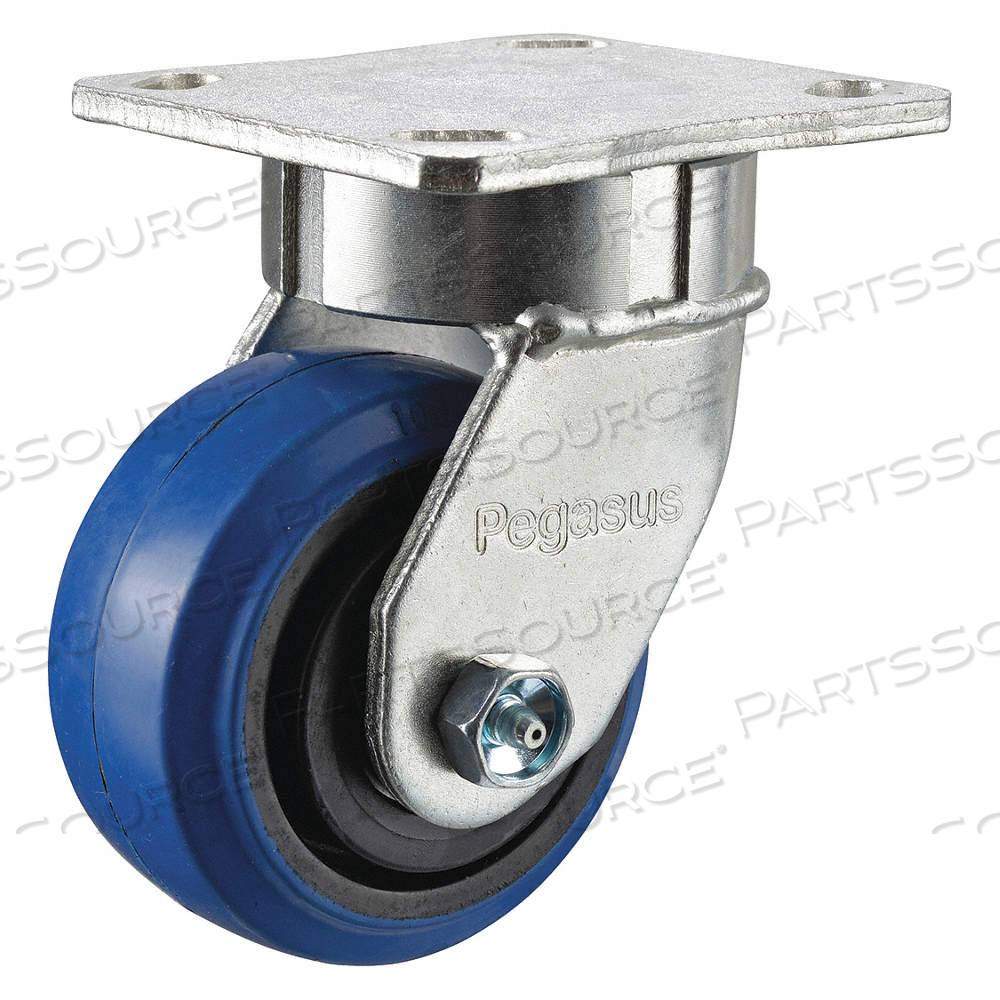 KINGPINLESS PLATE CASTER, 4 IN WHEEL DIA., 300 LB, 5 5/8 IN MOUNTING HT, RUBBER by Approved Vendor