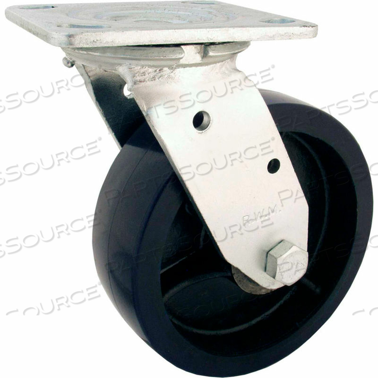 8" RUBBER SWIVEL CASTER ON ALUMINUM WHEEL WITH SIDE WHEEL BRAKE TREAD 