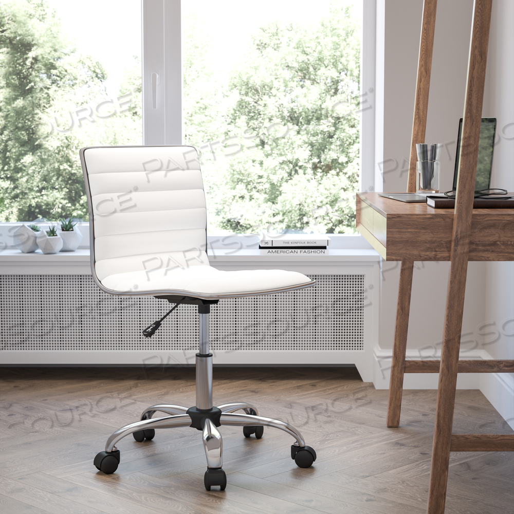 ALAN LOW BACK DESIGNER ARMLESS WHITE RIBBED SWIVEL TASK OFFICE CHAIR by Flash Furniture