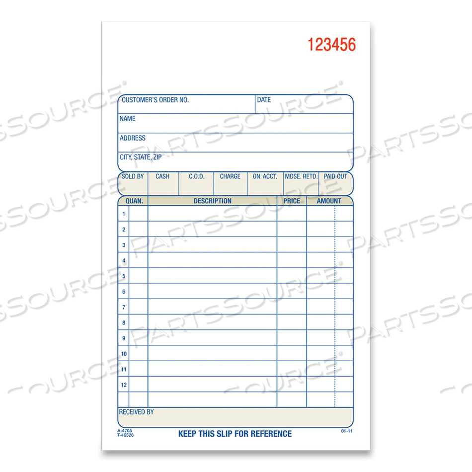 3-PART SALES BOOK, 12 LINES, THREE-PART CARBONLESS, 4.19 X 7.19, 50 FORMS/PAD by Adams