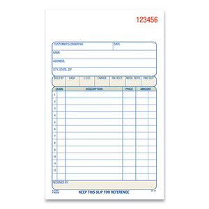 3-PART SALES BOOK, 12 LINES, THREE-PART CARBONLESS, 4.19 X 7.19, 50 FORMS/PAD, 10 PADS/CARTON by Adams