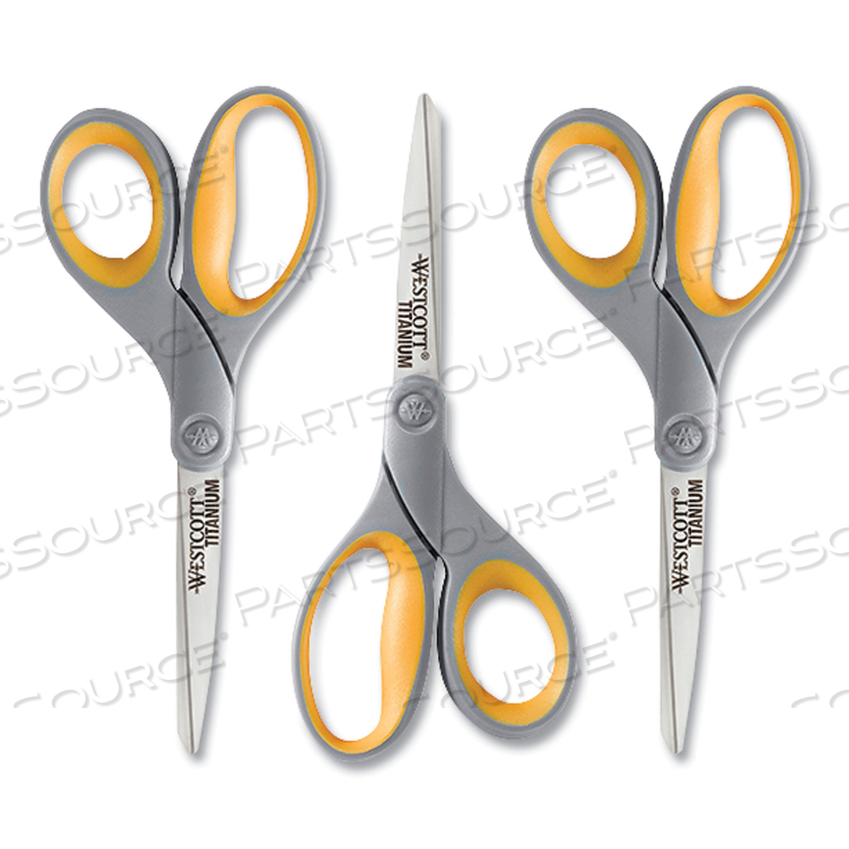 TITANIUM BONDED SCISSORS, 8" LONG, 3.5" CUT LENGTH, GRAY/YELLOW STRAIGHT HANDLE by Westcott