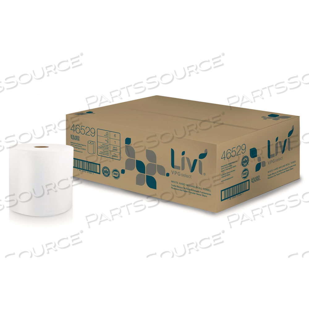 HARD WOUND ROLL TOWEL, 1-PLY, 8" X 800 FT, WHITE by Livi