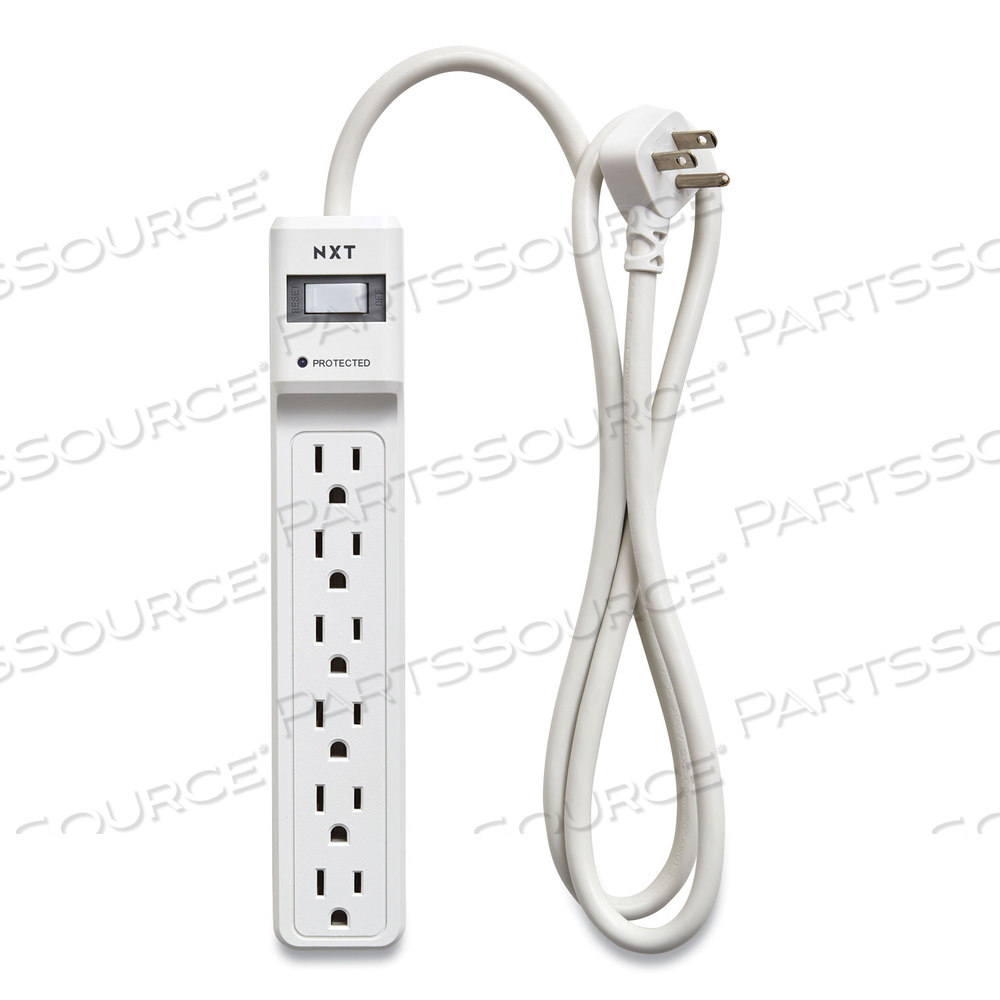 SURGE PROTECTOR, 6 AC OUTLETS, 4 FT CORD, 600 J, WHITE by NXT Technologies