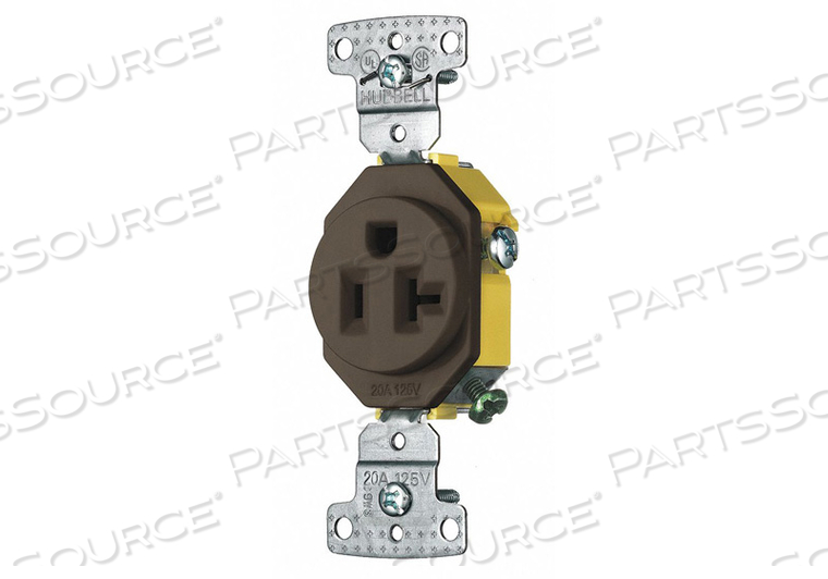RECEPTACLE, SINGLE, BROWN, 5-20R, 20 A, 125V AC, 2 POLE / 3 WIRE, SCREW TERMINALS by Hubbell Power Systems RECEPTACLE, SINGLE, BROWN, 5-20R, 20 A, 125V AC, 2 POLE / 3 WIRE, SCREW TERMINALS by Hubbell Power Systems
