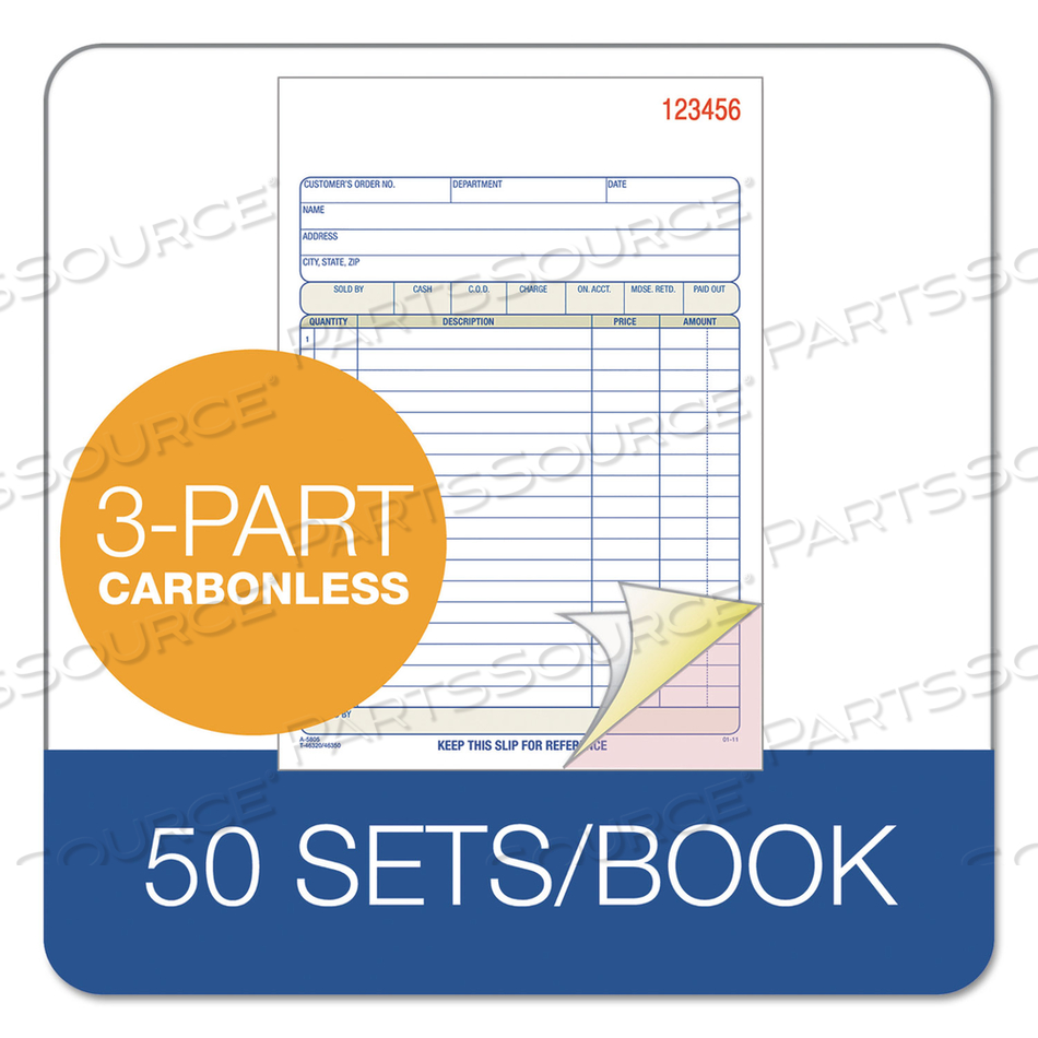 SALES ORDER BOOK, 3-PART, CARBONLESS, 5-9/16" X 8-7/16", 50 SETS/PAD by Adams
