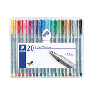 TRIPLUS FINELINER POROUS POINT PEN, STICK, EXTRA-FINE 0.3 MM, ASSORTED INK COLORS, SILVER BARREL, 20/PACK by Staedtler