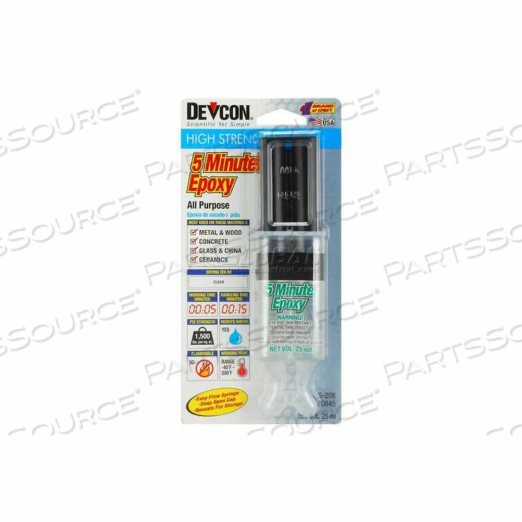 5 MINUTE FAST DRYING EPOXY (S-208), 25ML SYRINGE by Devcon 5 MINUTE FAST DRYING EPOXY (S-208), 25ML SYRINGE by Devcon
