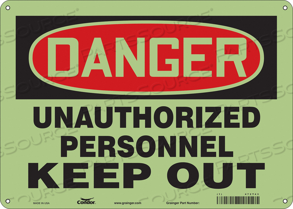 SAFETY SIGN, HORIZONTAL RECTANGLE, NUMBER OF PRINTED SIDES 1, ENGLISH, SIGN FORMAT TRADITIONAL OSHA, SIGN LEGEND UNAUTHORIZED PERSONNEL KEEP by Condor