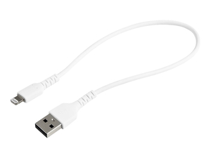 12 IN(30CM) DURABLE WHITE USB-A TO LIGHTNING CABLE, HEAVY DUTY RUGGED ARAMID FIBER USB TYPE A TO LIGHTNING CHARGER/SYNC POWER CORD, APPLE MF by StarTech.com Ltd. 12 IN(30CM) DURABLE WHITE USB-A TO LIGHTNING CABLE, HEAVY DUTY RUGGED ARAMID FIBER USB TYPE A TO LIGHTNING CHARGER/SYNC POWER CORD, APPLE MF by StarTech.com Ltd.
