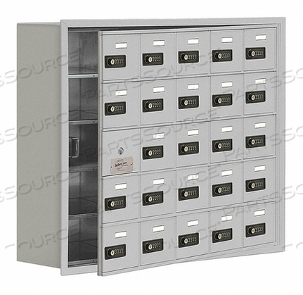 CELL PHONE LOCKER WITH ACCESS PANEL - RECESSED MOUNTED, COMBO LOCKS 25 A DOORS, ALUMINUM by Salsbury Industries