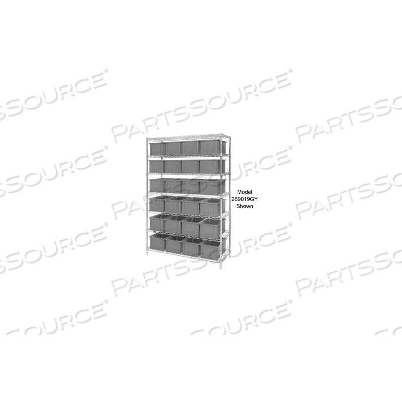 CHROME WIRE SHELVING WITH 36 3"H GRID CONTAINER GRAY, 60X24X63 by Approved Vendor