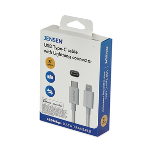 USB-C TO LIGHTNING CABLE, 3 FT, WHITE by Jensen