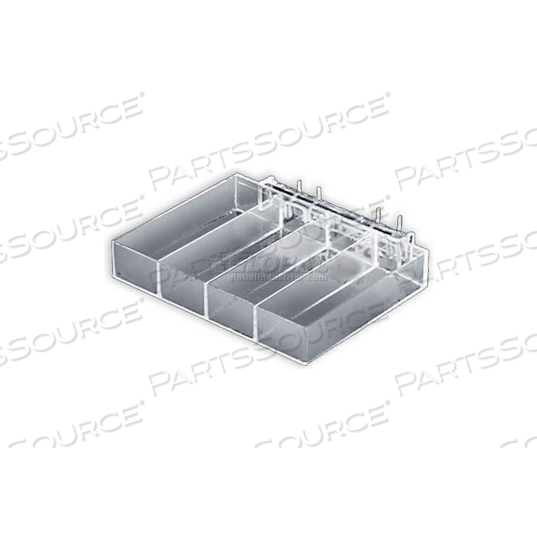 4-COMPARTMENT TRAY FOR PEGBOARD/SLATWALL, 9.375" X 1.5", ACRYLIC - PKG QTY 2 by Azar International