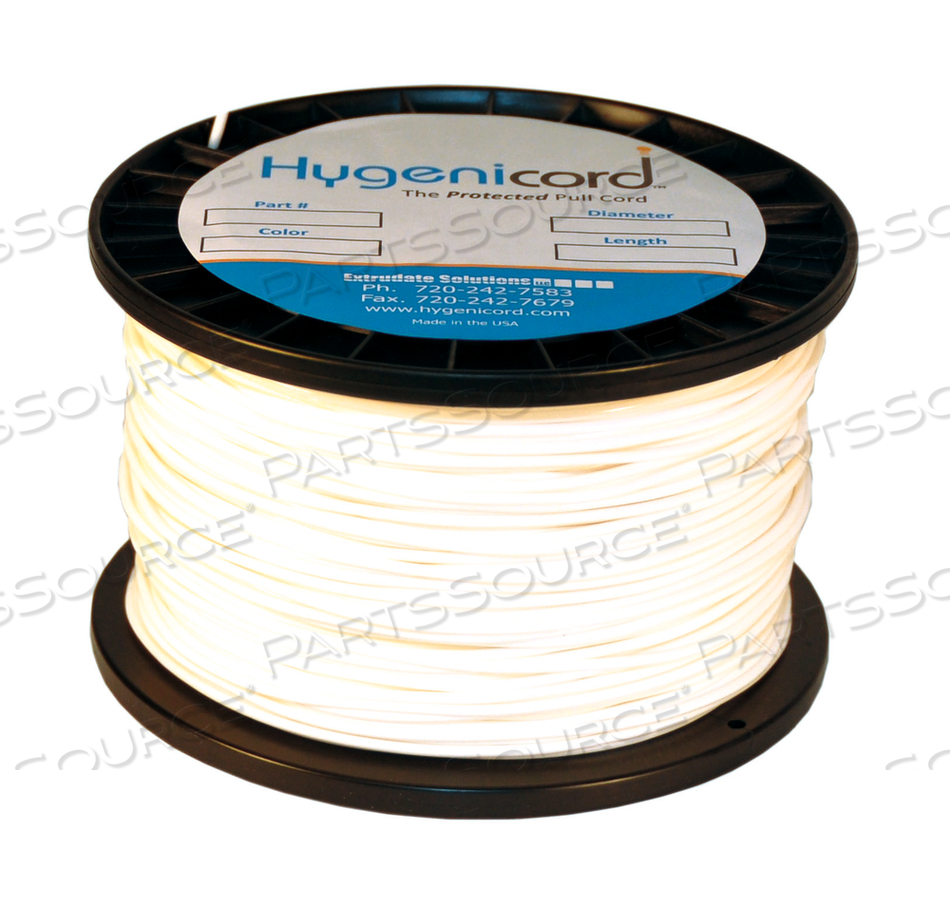 HYGENICORD - GERM CLEANABLE PULL CORD - WHITE (GLOW IN THE DARK) - 2 MM - 250 FT by Extrudate Solutions, LLC