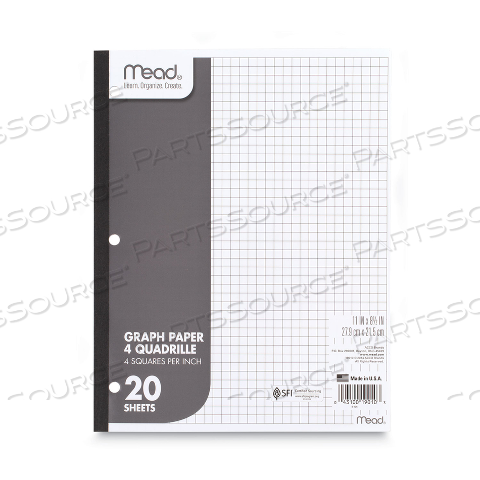 GRAPH PAPER TABLET, 3-HOLE, 8.5 X 11, QUADRILLE: 4 SQ/IN/PAD by Mead GRAPH PAPER TABLET, 3-HOLE, 8.5 X 11, QUADRILLE: 4 SQ/IN/PAD by Mead