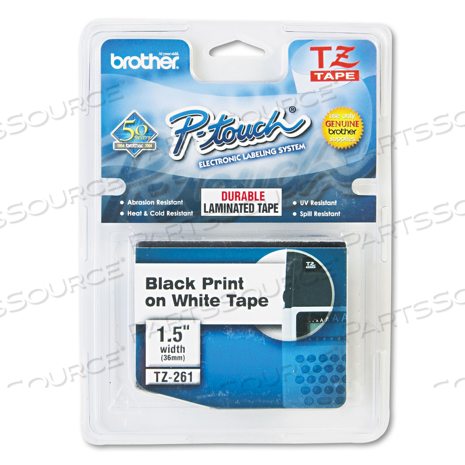 TZE STANDARD ADHESIVE LAMINATED LABELING TAPE, 1.4" X 26.2 FT, BLACK ON WHITE by Brother