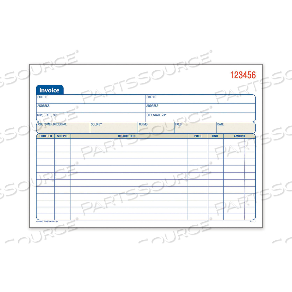 TWO-PART INVOICE BOOK, TWO-PART CARBONLESS, 5.56 X 8.44, 50 FORMS TOTAL by Adams