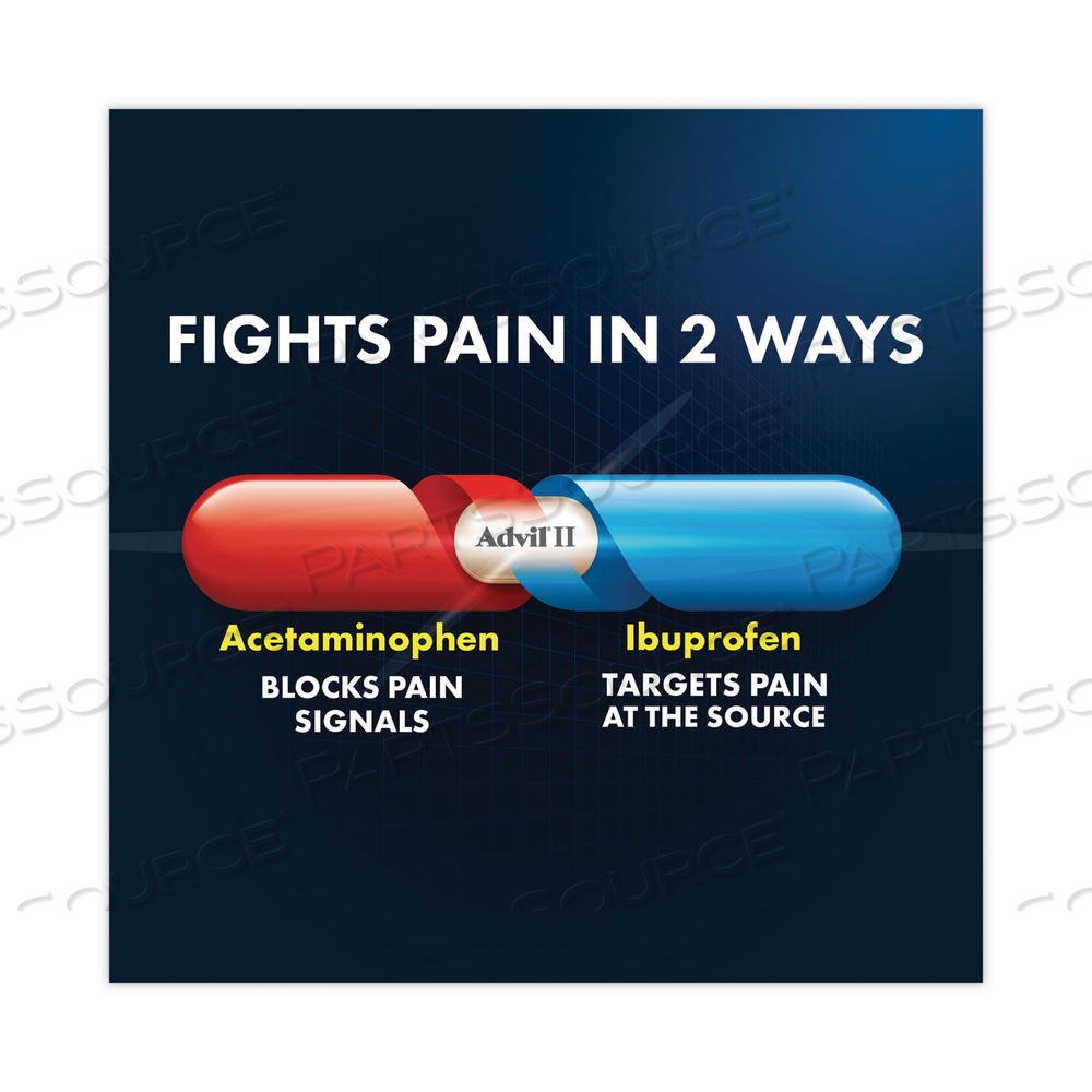 DUAL ACTION WITH ACETAMINOPHEN AND IBUPROFEN CAPLETS, 50 PACKETS OF 2 CAPLETS 