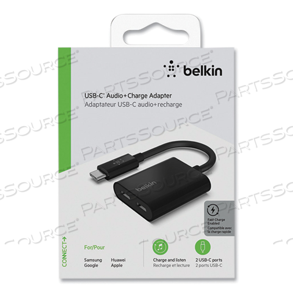 CONNECT AUDIO + CHARGE, USB-C TO USB-C HEADPHONE / CHARGING ADAPTER, USB-C MALE TO USB-C FEMALE, 46 FT, BLACK, USB POWER DELIVERY (60W) by Belkin