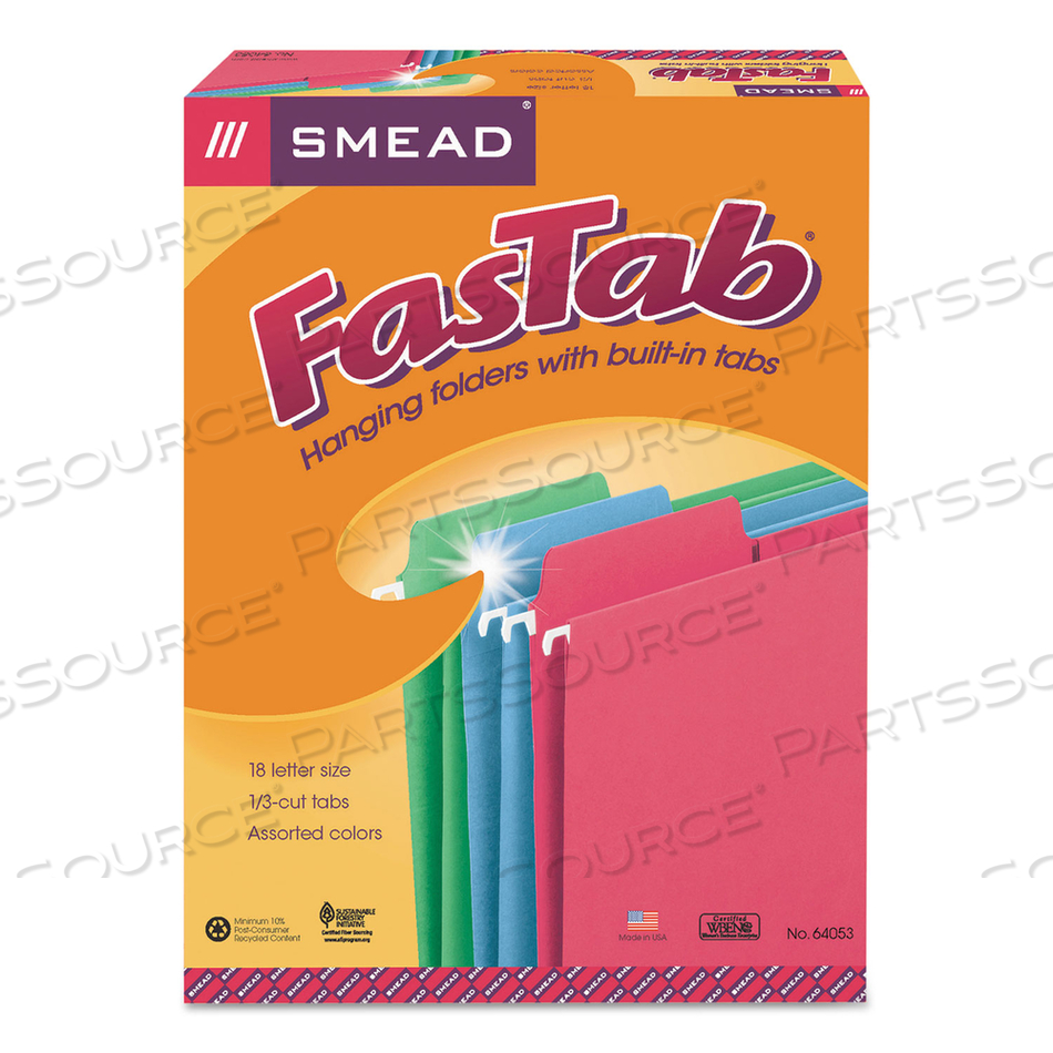FASTAB HANGING FOLDERS, LETTER SIZE, 1/3-CUT TABS, ASSORTED COLORS by Smead FASTAB HANGING FOLDERS, LETTER SIZE, 1/3-CUT TABS, ASSORTED COLORS by Smead