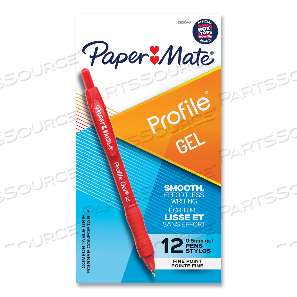 PROFILE GEL PEN, RETRACTABLE, FINE 0.5 MM, RED INK, TRANSLUCENT RED BARREL, DOZEN 