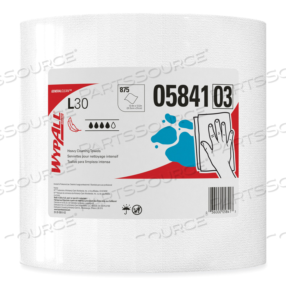 L30 TOWELS, 12.4 X 12.2, WHITE, 875/ROLL by WypAll L30 TOWELS, 12.4 X 12.2, WHITE, 875/ROLL by WypAll