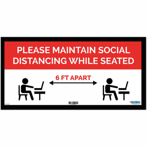 RED MAINTAIN SOCIAL DISTANCING WHILE SEATED SIGN, 24"W X 12''H, ADHESIVE by The Magnet Group RED MAINTAIN SOCIAL DISTANCING WHILE SEATED SIGN, 24"W X 12''H, ADHESIVE by The Magnet Group