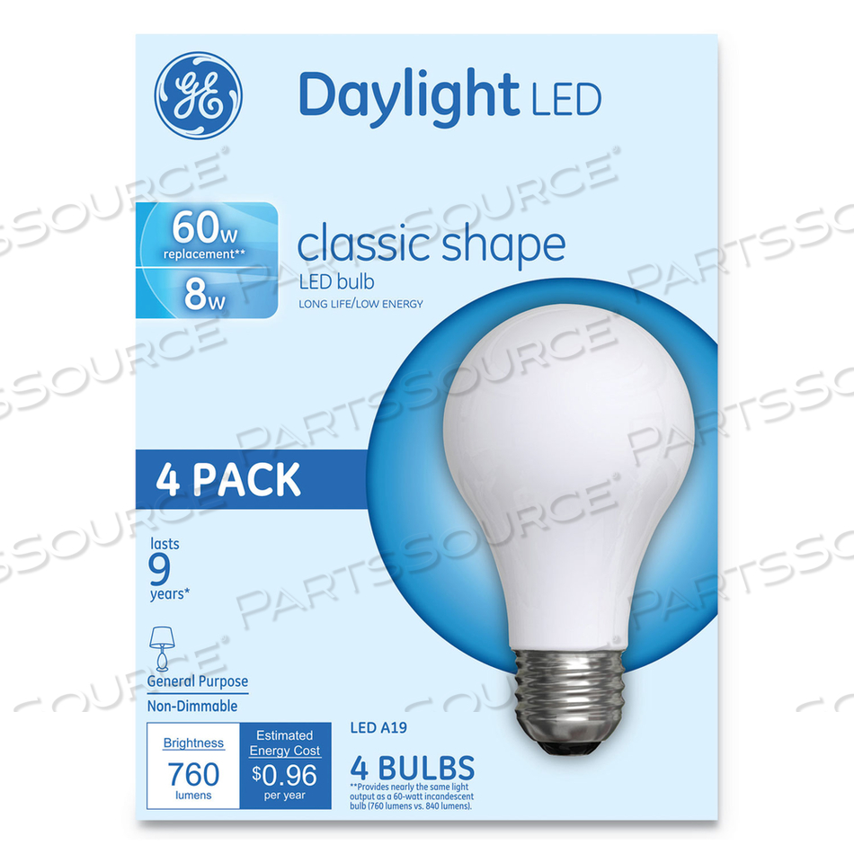 CLASSIC LED DAYLIGHT NON-DIM A19 LIGHT BULB, 8 W, 4/PACK 
