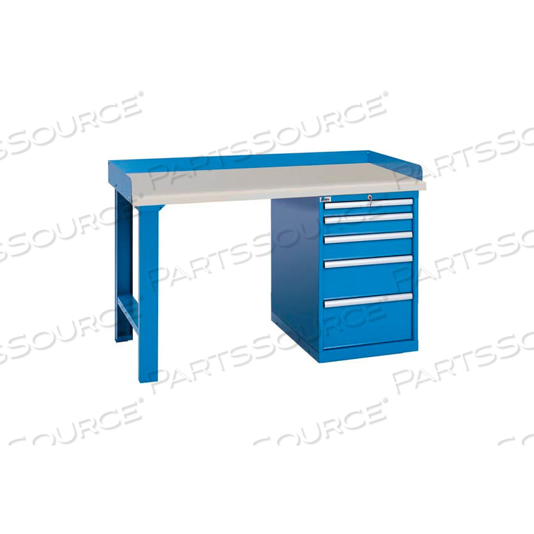 INDUSTRIAL WORKBENCH W/LEG, 5 DRAWER CABINET, PLASTIC LAMINATE TOP - BLUE by Lista International Corporation (North America)