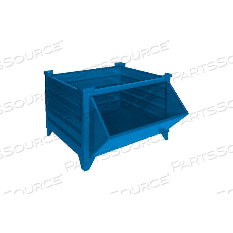 STACKABLE STEEL CONTAINER SOLID, HOPPER FRONT, 48"L X 42"W X 24"H, BLUE 